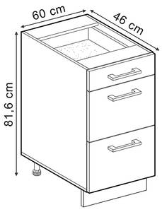 Küchenschrank mit Schublade R-Line 46502 Hochglanz Schwarz - Sonoma Eiche Trüffel Dekor - 60 x 82 x 60 cm