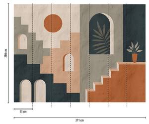 Fototapete Betonoptik Fassade Beige - Blau - Grün - Orange - Kunststoff - Textil - 371 x 280 x 1 cm