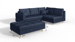 Skandinavisches Ecksofa Amber mit Hocker Blau - Ecke davorstehend rechts