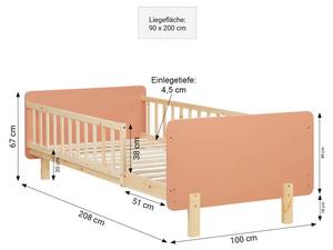 Kinderbett 2606 Braun - Rot - Mit Kopfteil - Mit Lattenrost