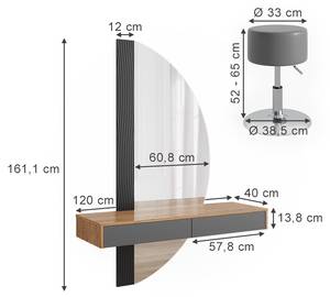 Schminktisch Melisa 47689 Grau - Eiche