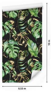 Papier Peint FEUILLES Tropicales Nature Beige - Noir - Vert - Papier - Textile - 53 x 1000 x 1000 cm