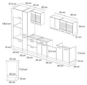 Küchenzeile R-Line Hochglanz Schwarz - Weiß - Breite: 350 cm