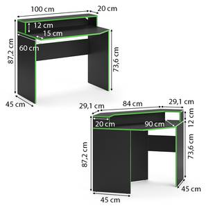 Bureau ordinateur Kron noir/vert Set 3 Noir - Vert - Bois manufacturé - 100 x 87 x 90 cm