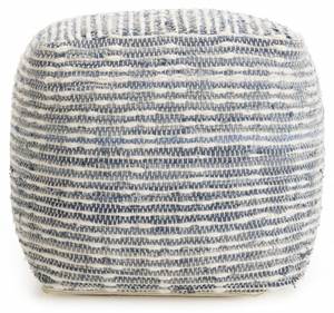 Pouf carré coton et laine bleu et blanc Bleu - Textile - 46 x 44 x 46 cm