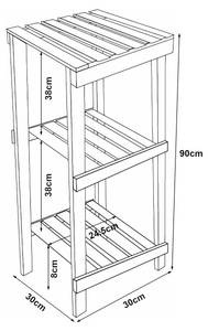 Étagère de salle de bain Kinnula Beige - Bois massif - Bois/Imitation - 30 x 90 x 30 cm