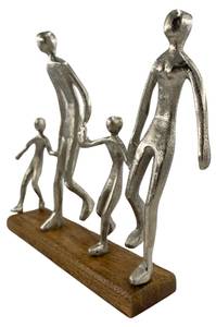 Harmonische Familienskulptur Silber - Metall - Massivholz - 38 x 31 x 7 cm