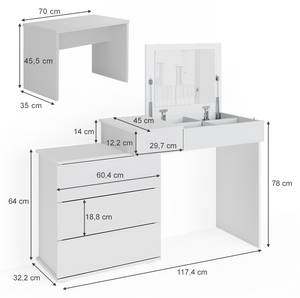 Coiffeuse Lotos blanc avec banc Blanc - Bois manufacturé - 117 x 78 x 45 cm