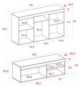 Set TV Möbel-Couchtisch Eiche/Schwarz Holzwerkstoff - 40 x 86 x 260 cm