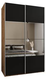 Armoire Lux 4 Noir - Imitation chêne - Argenté - Largeur : 160 cm