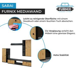 SARAI Wohnwand Matera-Artisan ohne LED Schwarz - Braun - Grau - Eiche Dekor