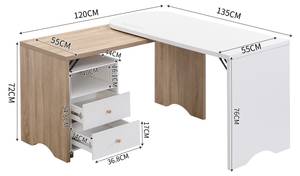 Schreibtisch Themis Ⅳ Braun - Weiß - Holzwerkstoff - Metall - 55 x 76 x 135 cm