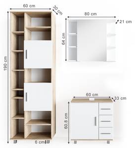 Mobilier de salle de bains Ilias Imitation chêne de Sonoma - Blanc - 80 x 64 x 21 cm