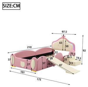 Kinderbett PUERGLOW Ⅰ Pink - Holzwerkstoff - Massivholz - Kunstleder - 98 x 92 x 210 cm