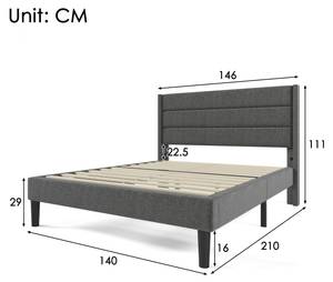 Polsterbett Zoey Grau - Breite: 146 cm - Mit Kopfteil - Mit Lattenrost
