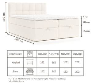 Boxspringbett Shay Grau - Breite: 180 cm - H4