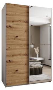 Armoire Lux 3 Imitation chêne - Argenté - Blanc - Largeur : 150 cm