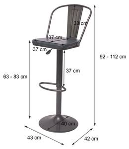 Tabouret de bar H10a (lot de 2) Noir - Gris