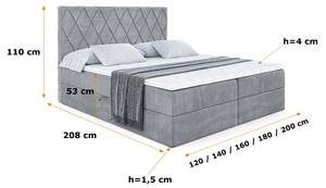 Boxspringbett LEPARO Grau - Breite: 140 cm - H3