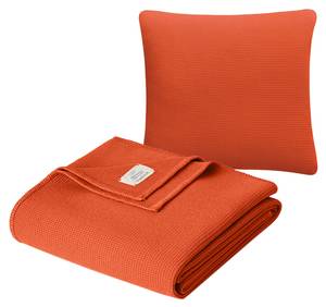 Set Wohndecke & Kissenbezug Orange - Naturfaser - 150 x 1 x 220 cm