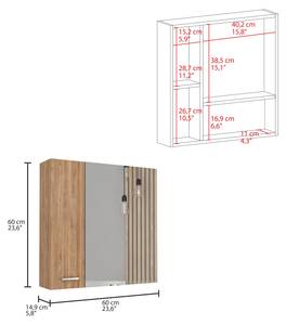 Meuble mural de salle de bain Barcelona Beige - Bois manufacturé - 60 x 60 x 15 cm