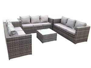 Rattan Gartenmöbel 9 Sitzer Sofa Set Grau - Polyrattan - Stein - 65 x 66 x 177 cm