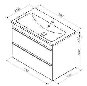 Waschtischunterschrank mit Becken Hit Weiß - Holzwerkstoff - 77 x 58 x 44 cm