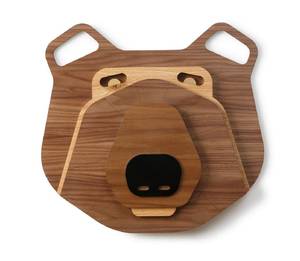 Wandmaske Mini Bear Beige - Schwarz - Holzwerkstoff - Glas - Kunststoff - Holz teilmassiv - 25 x 24 x 1 cm