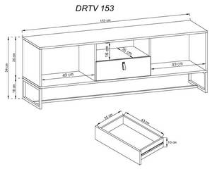 Meuble tv DARK RTV153 2D1D Beige - Bois manufacturé - Matière plastique - 153 x 54 x 39 cm