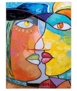Acrylbild handgemalt Face to Face Massivholz - Textil - 75 x 100 x 4 cm