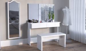 Schminktisch Azur Bank Spiegel Weiß - Holzwerkstoff - 120 x 83 x 40 cm