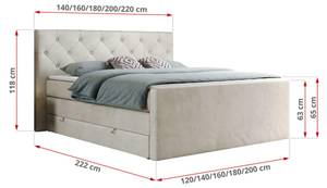 Boxspringbett KING VELEN Beige - Breite: 140 cm - H3 - Textil