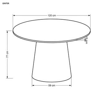 Table à manger Ginter Noir - 120 x 77 x 120 cm