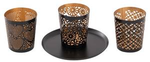 Teelichthalter Kreta 3er Set Kerzen Schwarz - Gold - Metall - 7 x 7 x 7 cm