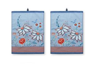 Geschirrtücher Flower Festival (2er-Set) Blau - Rot - Textil - 50 x 1 x 70 cm