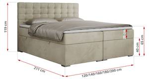 Boxspringbett SUSAN Breite: 140 cm - H3 - Textil