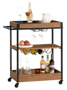 Chariot de Service SVW19-N Noir - Marron - Bois manufacturé - Métal - 77 x 90 x 41 cm