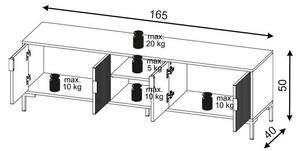 Meuble tv FLINN RTV165 4D Noir - Bois manufacturé - Matière plastique - 165 x 50 x 40 cm