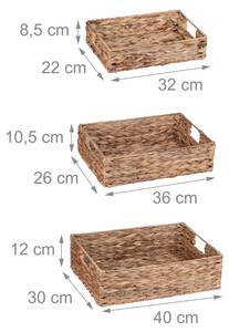 3er Set Tablett Wasserhyazinthe Braun - Metall - Rattan - 40 x 12 x 30 cm