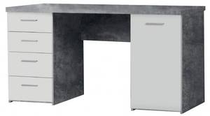Bureau blanc 4 tiroirs 1 porte - ALVIN Gris - Pierre - 145 x 76 x 60 cm
