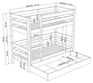 Etagenbett N01 mit Schublade Hellbraun - 90 x 190 cm