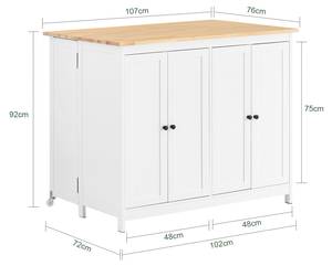 Kücheninsel KNL10-WN Weiß - Holzwerkstoff - 102 x 92 x 72 cm