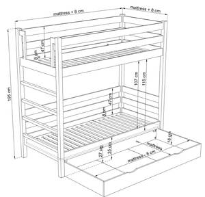 Etagenbett N03 mit Schublade Grau - 80 x 190 cm