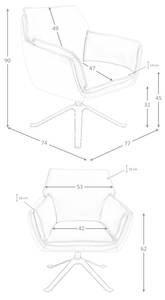 Drehbarer Sessel 5125 Grau - Echtleder - Textil - 77 x 90 x 74 cm