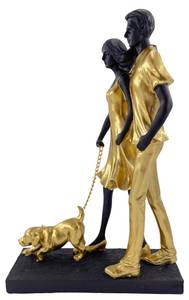 Paar mit Hund Gold - Kunststoff - 20 x 30 x 12 cm