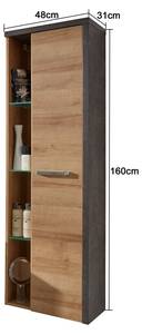 Armoire de toilette Bay Marron - En partie en bois massif - 48 x 160 x 31 cm