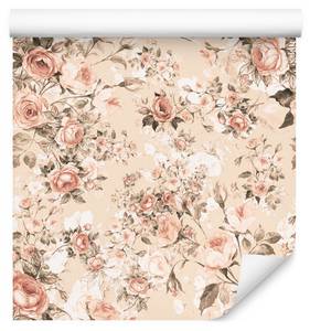 Papier Peint FLEURS Plantes Style Rétro Beige - Vert - Orange - Blanc - Papier - Textile - 53 x 1000 x 1000 cm