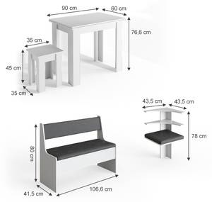 Sitzecke Roman 150x150cm Hocker Tisch Grau - Weiß - Holzwerkstoff - 106 x 80 x 60 cm
