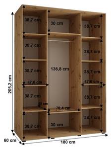 SCHWEBETÜRENSCHRANK SAPPORO 1 Schwarz - Eiche Dekor - 180 x 60 cm - 3 Türen