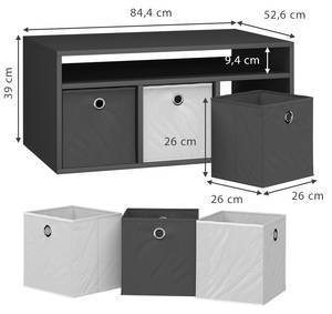 Table basse Hylda avec 6 boîtes pliables Gris - Bois manufacturé - 41 x 85 x 53 cm